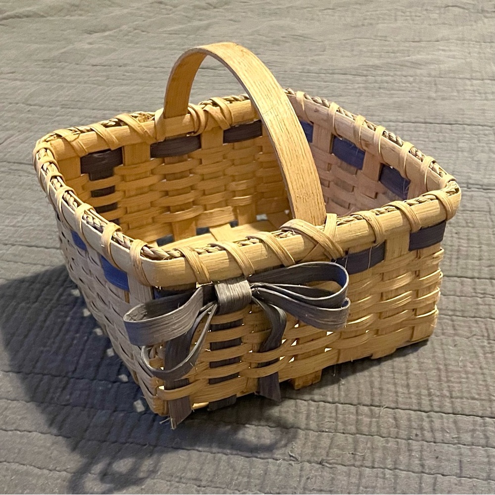 Vintage Handmade Woven Basket with Bow